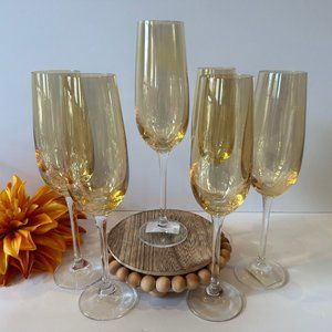 Pier 1 - SLOVAKIA - Champagne Flutes - Gold Luster - Set of 6 - 9 1/4" Tall